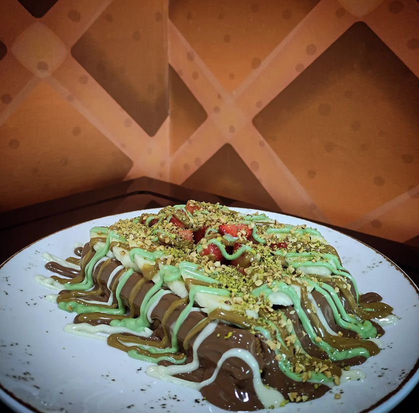 Antep fıstıklı waffle yakın çekim